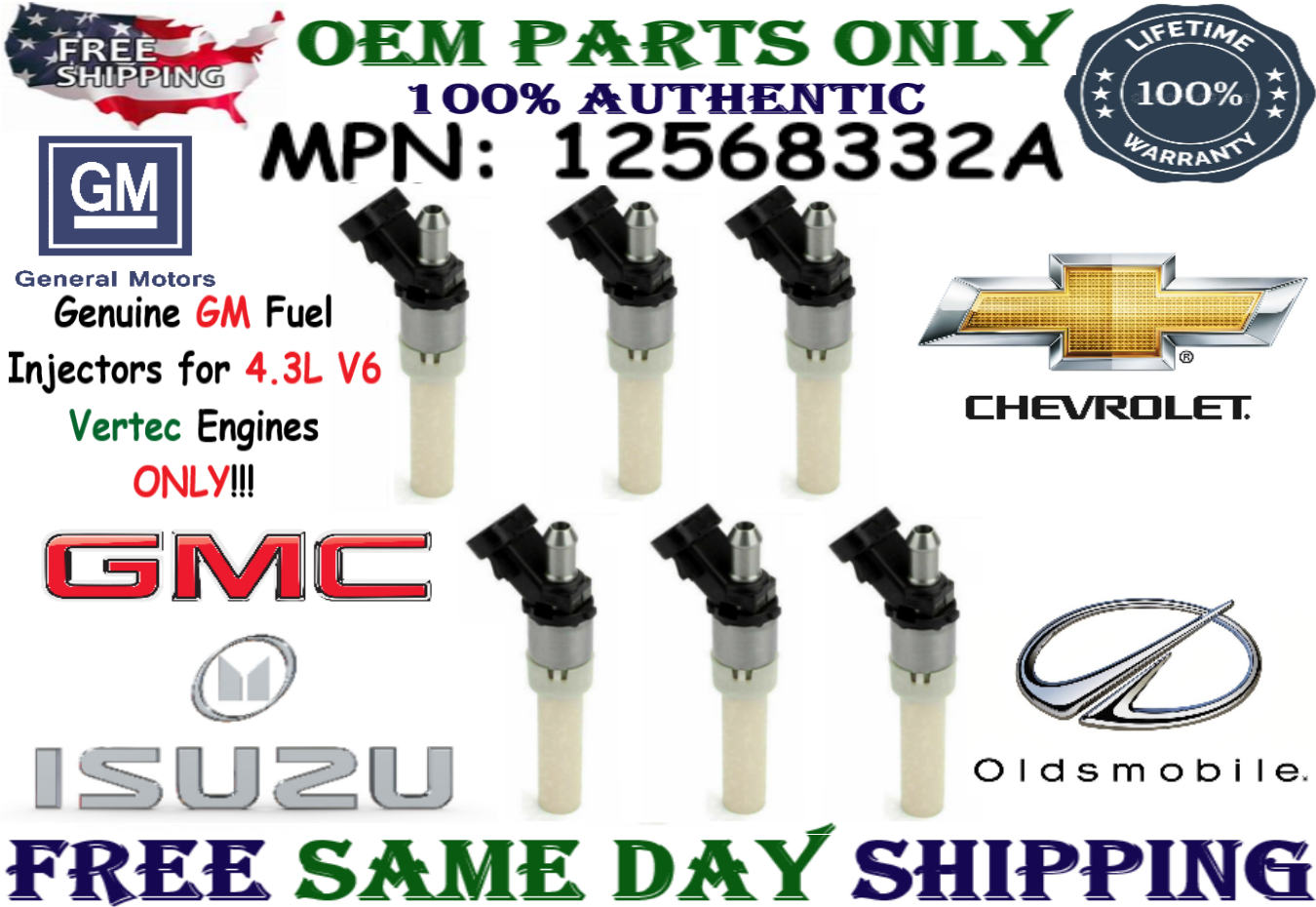 OEM 6Pcs 99-13 Chevy Silverado 1500 4.3L V6 Vortec NEW GM Spider Fuel Injectors - $178.69