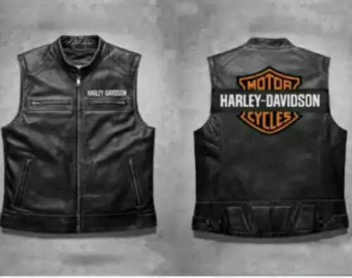 Harley Davidson Men’s Genuine Motorcycle Black Leather Vest