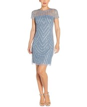 ADRIANNA PAPELL Cap-Sleeved Embellished Sheath Dress Vintage Blue Size 6 $199 - £62.51 GBP