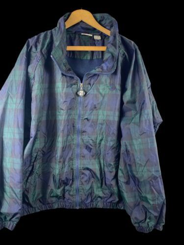 Black Watch Plaid Windbreaker Jacket Size XL Mens Preppy Nautical Vintage - $33.30