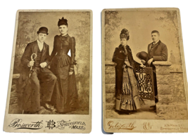 Photos 2 Antique Cabinet Cards Couples Springfield Mass MA Pictures Phot... - £25.95 GBP