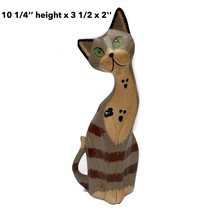 Vintage Hand Carved Wood Gray Brown Cat Figurine Big Eyes Head Sideways 10.25&quot; - £13.94 GBP