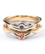 14k Gold Beauty and The Beast Wedding Band Set Enchanted Rose Engagement Ring - $110.00