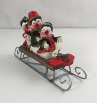 Vintage Christmas Penguins Sledding Glittery 4.5&quot; Figurine - $9.69