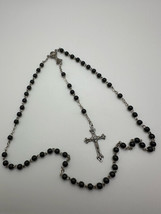 Vintage Black Bead Silver Rosary 21” Loop - €18,70 EUR
