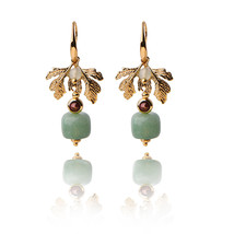 Aventurine Earrings, Gold Leaf Earrings, 24k Gold Plated Earrings, Green - £22.86 GBP