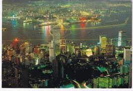 Hong Kong Postcard Hong Kong At Night Million Lights Aglow - £2.36 GBP