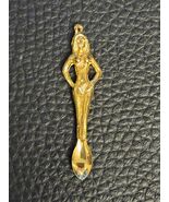 Vintage 1970s Gold Tone Nude Woman Snuff Spoon Necklace Pendant - $24.75