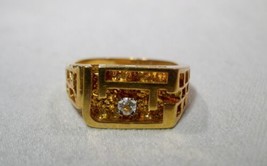 Vintage Men&#39;s 18K HGE Heavy Gold Electroplate Glass Stone Ring Size 11 K993 - £43.52 GBP