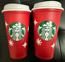 2x Starbucks 2022 Red Cup Holiday Limited Edition 25 Years Cheer Cups with Lids - £15.74 GBP