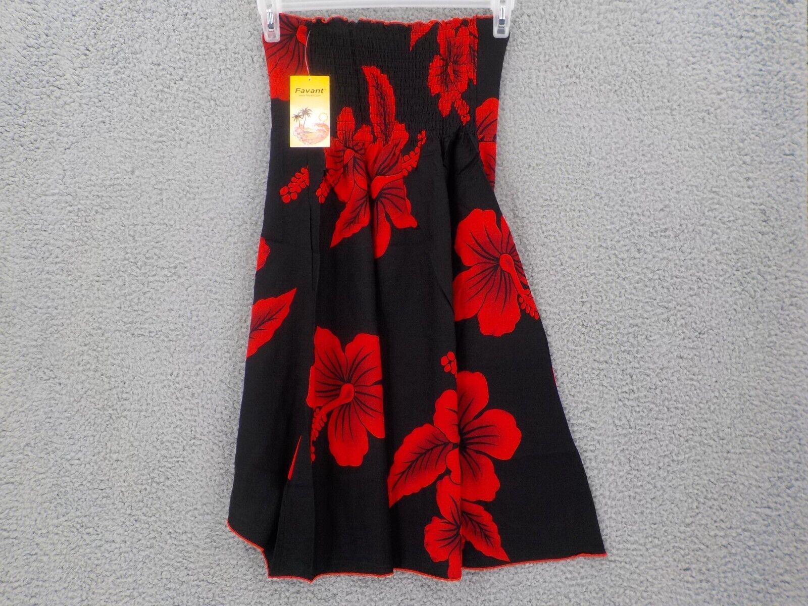 Primary image for Favant Girls Butterfly Dress SZ 12 Black with Red Hibiscus Elastic Front Bodice