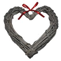 Wicker Wide Heart Wreath With Red Spotty Ribbon - £18.59 GBP