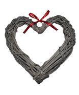 Wicker Wide Heart Wreath With Red Spotty Ribbon - £18.68 GBP
