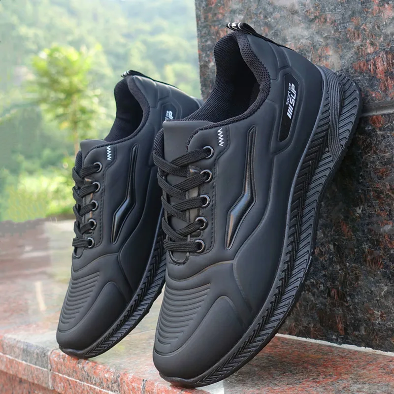Men&#39;s  Shoes PU Leather Waterproof Platform  Casual Men Fashion -up Black Joggin - £251.54 GBP