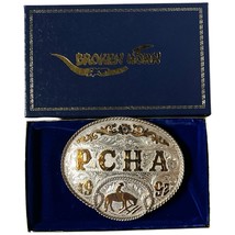 Vintage 1992 Broken Horn Silver Overlay PCQHA Trophy Belt Buckle Western... - $1,900.68 MXN