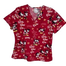 Disney Womens Scrub Top Shirt Size Medium Short Sleeve Red Pocket Valent... - $18.54