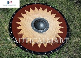 Viking Solid Oak Shield with Forged Iron Boss - SCA/LARP/Norse/Norway/Wood/Armor - £236.86 GBP