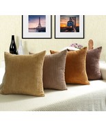 Set of 4 Decorative Throw Pillow Covers Soft Striped Corduroy Pillow Cas... - £40.25 GBP