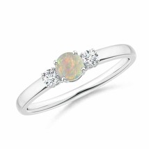 ANGARA 4mm Natural Opal and Diamond Three Stone Engagement Ring in Silver - £240.61 GBP+