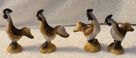 ROOSTER CARVED WOOD LOOK FARM CHICKEN FIGURINE SET OF 4 - $18.80