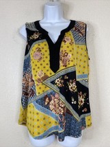 Naif Womens Size L Patchwork Floral V-neck Stretch Blouse Sleeveless - $7.43