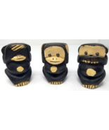 Three Wise Monkeys Figurines Wood Hand Carved Painted See No Japanese 1970s - $28.45