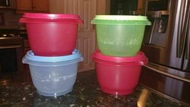 VTG Tupperware Impressions Serverlier Storage Bowl Lot of 4 w Lids #886 ... - $24.49