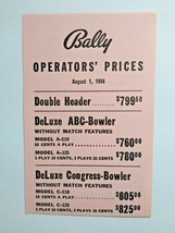 Operators Prices List Arcade Game Bingo Pinball Rides Aug 1 1956 Double Header - £14.11 GBP