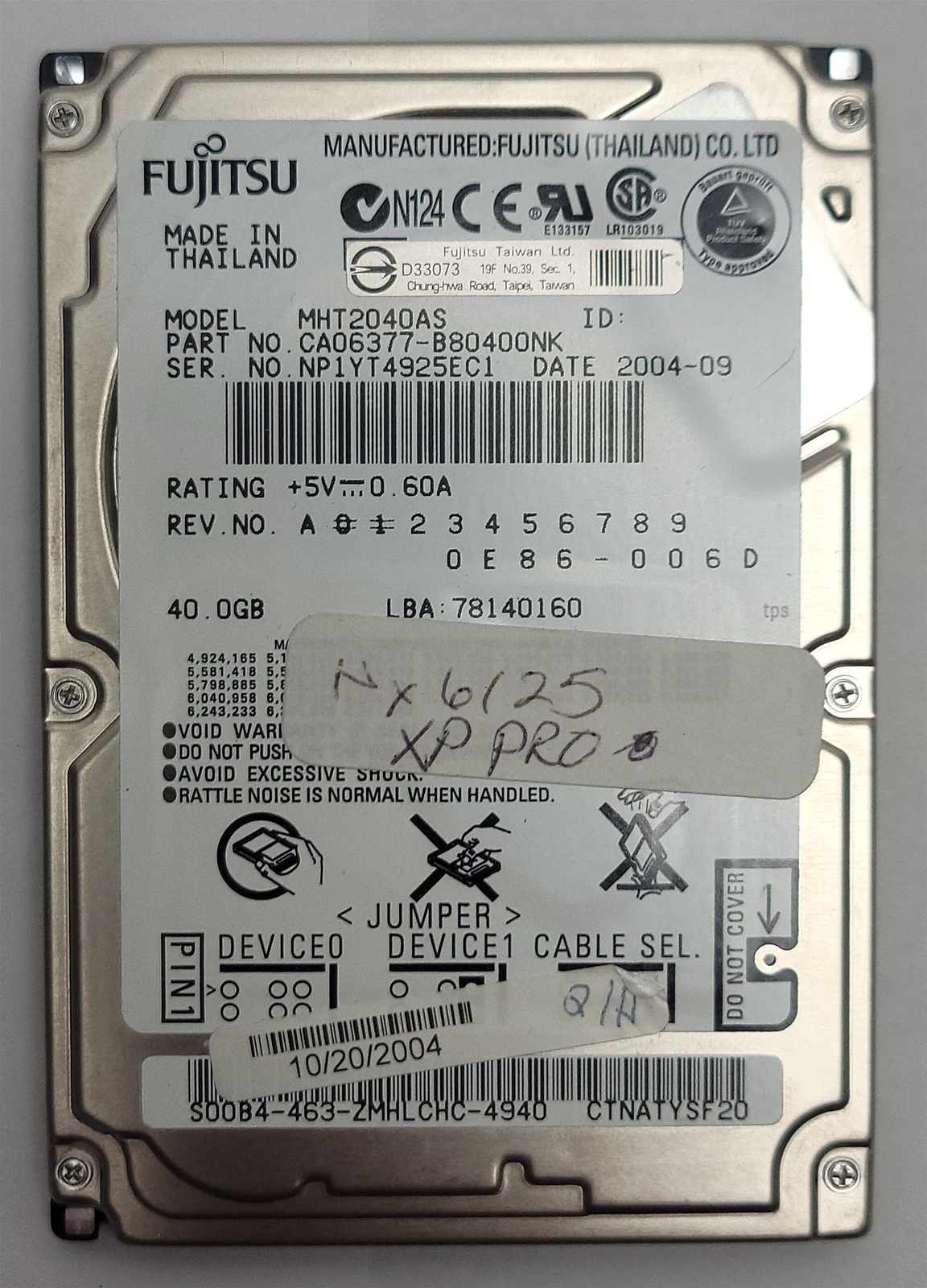 Fujitsu MHT2040AS , 2.5&quot; HDD , 40 GB, 44-Pin IDE/PATA/ATAPI-6 , tested w... - $24.47