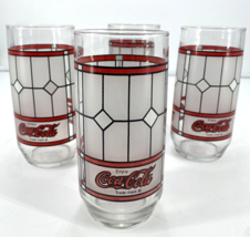 4 Vintage Coca Cola Tiffany Style  Frosted  Drinking Glasses - £14.60 GBP
