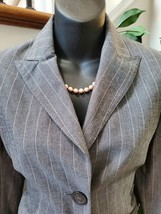 Kasper Women Gray Striped Rayon Single Breasted Blazer &amp; Pant 2 Pcs Suit... - £37.92 GBP