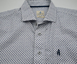 NEW Jonnie O Hangin&#39; Out Short Sleeve Blue Diamonds on White Cotton Shirt L - £51.26 GBP