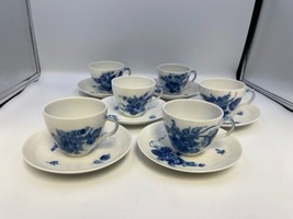 Set Of 6 Royal Copenhagen Denmark Blue Flowers Curved Cups &amp; Saucers #1870 - £151.86 GBP