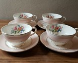 4 Homer Laughlin Eggshell Georgian Marilyn Pink Tea Cups &amp; Saucers Teacup - £32.04 GBP