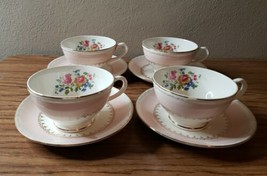4 Homer Laughlin Eggshell Georgian Marilyn Pink Tea Cups &amp; Saucers Teacup - £31.59 GBP