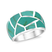 Paving Pavement Pattern Green Turquoise Inlay Sterling Silver Ring-6 - £20.88 GBP
