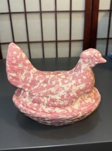 Small Pink Hen On Nest Ceramic Covered Chicken Dish No Markings 7x6 - $27.72