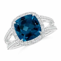Authenticity Guarantee 
Angara Natural 9mm London Blue Topaz Halo Ring in 14K... - £1,823.63 GBP