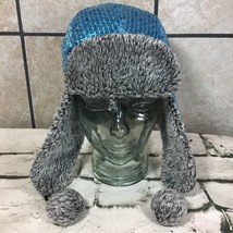Blue Sequined Trapper Cap Girls OSFM Youth 6-16Yrs Hat Warm Winter - $14.84