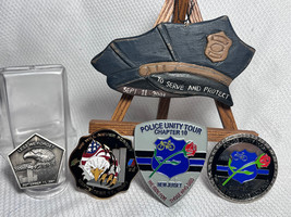 Police &amp; Fire Challenge Coin Wall Hanging Lot Police Unity 9-11 Remembrance Lot - £64.10 GBP