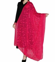 Women Embroidered Chiffon Dupatta Beautiful Work Causal Dress Scarf Stole Pink - £15.57 GBP