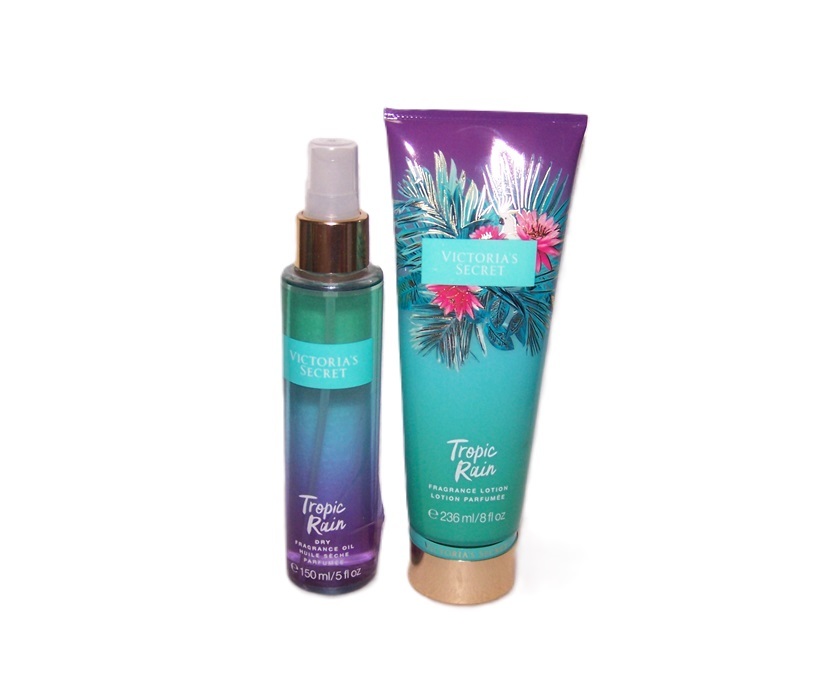 victoria's secret tropic rain dry fragrance oil spray & lotion 2 piece set