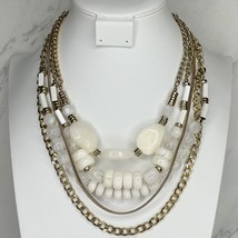 Chico&#39;s Chunky White Beaded Gold Tone Necklace - £13.22 GBP