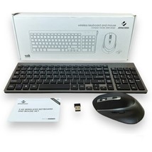 Wireless Keyboard &amp; Mouse Combo Set Gray Quiet Compact Full Size USB Dongle 2.4G - £18.87 GBP