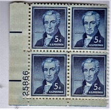 U S Sramp - Monroe 5 Cent Stamps U S Postage (Plate Block Of 4) - £1.59 GBP