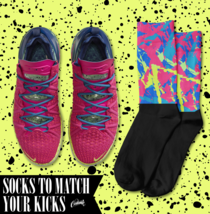 SPLATTER Socks for Lebron 18 Los Angeles by Night Multi Color Gang Dunkman Shirt - £16.25 GBP