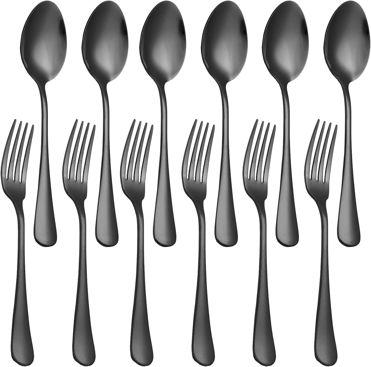 Set Of 12, Stainless Steel Dinner Forks And Spoons Silverware Set,, Black - $44.98