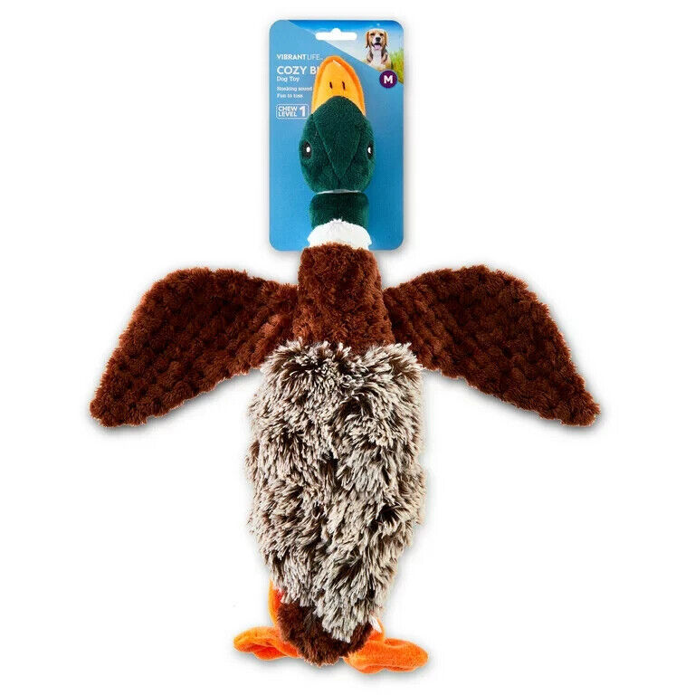 Vibrant Life Cozy Buddy Plush Duck, Squeaker Honking Sound, Chew Level 1 Medium