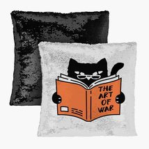 Black Cat Reading Book Sequin Pillow Case - Funny Cat Pillow Cover - Hum... - £19.48 GBP