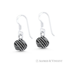 7mm Love Knot Charm Twist-Rope-Detail 925 Sterling Silver Dangling Hook Earrings - £15.87 GBP